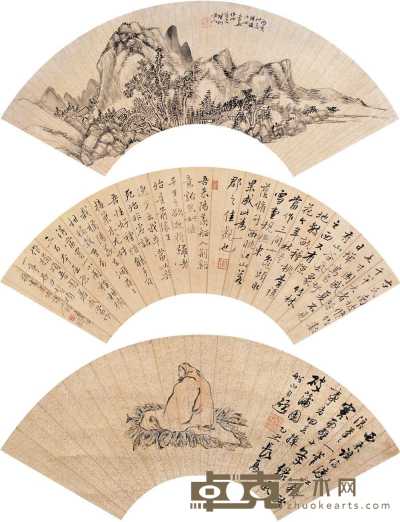 张问陶 汪昉 陈苇汀 1805年作 书画（三挖） 立轴 53×16cm